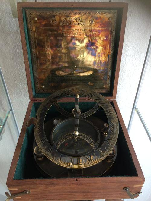 8" Solid Brass Sundial and Compass in case