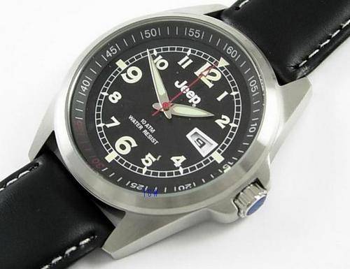MENS JEEP WATCH 10 ATM CLASSIC STAINLESS STEEL WITH LEATHER STRAP