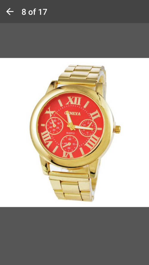 Stainless Steel Geneva Gold Watch Unisex Quartz Wrist watch - Red and Gold
