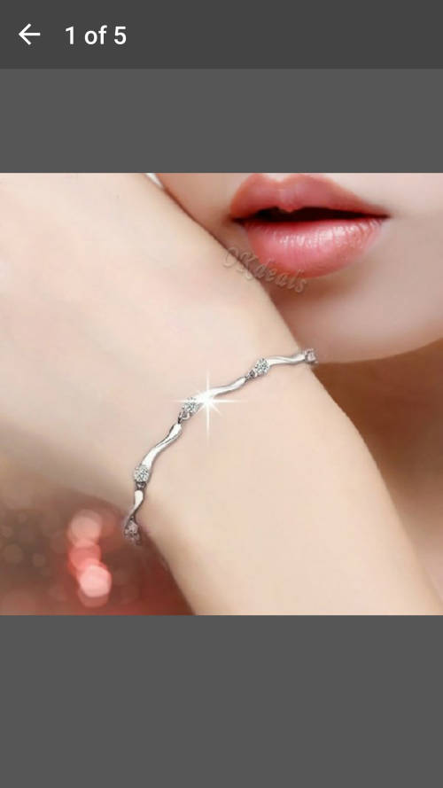 Womens 925 Sterling Silver Charm Crystal Bamboo Chain Bracelet