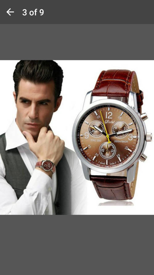 Luxury Stylish Crocodile Faux Leather Mens Analog Watch Wrist Watch - Shshd Brown - V