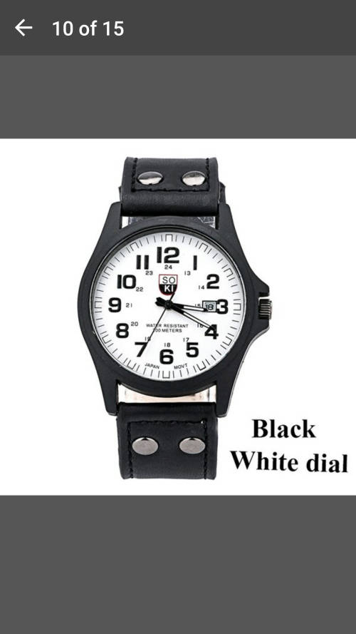 SOKI - Men's Fashion Sport Military Leather Band Quartz Wrist Watch with Date Display