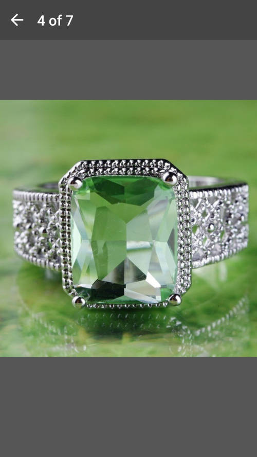 925 Sterling Silver Princess Cut Green Tourmaline Ring - Size 7