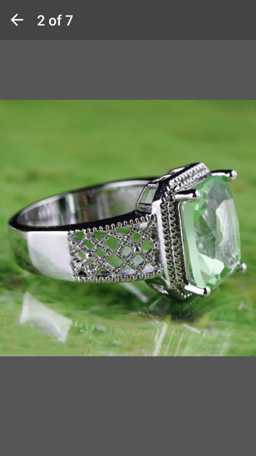 925 Sterling Silver Princess Cut Green Tourmaline Ring - Size 7