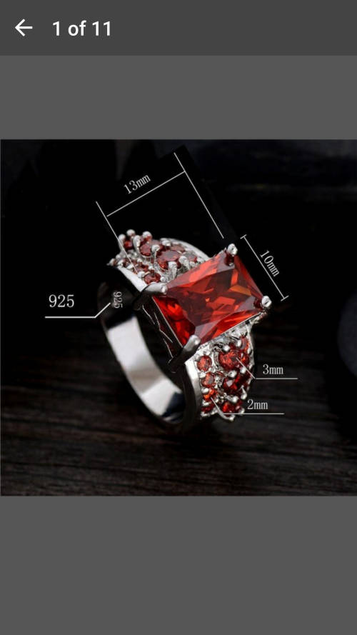 925 Sterling Silver RED Cubic Zircon Ring - BEAUTIFULL Craftmanship - Size 7