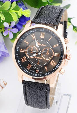 Geneva Platinum Roman Leather Band Analog Quartz Wrist Watch - Gold