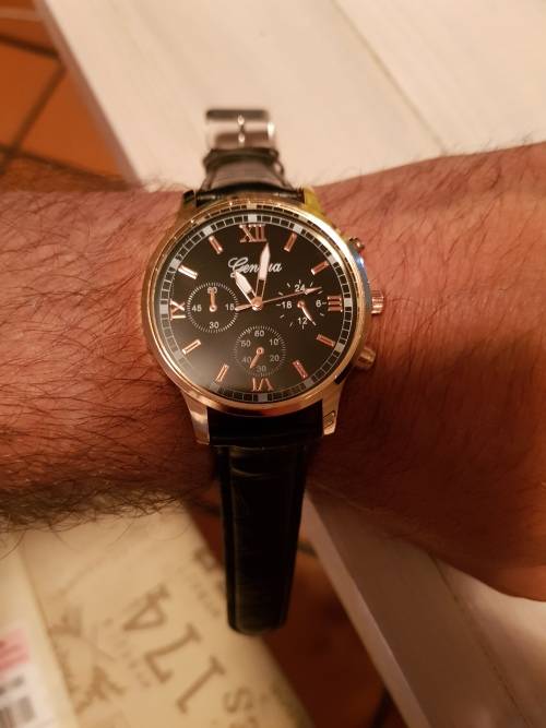 Geneva Platinum Roman Leather Band Analog Quartz Wrist Watch