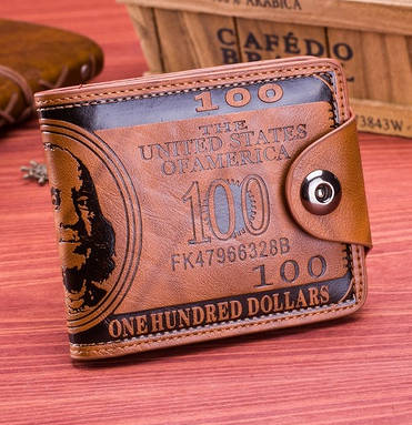 Mens US $100 Dollar Bill Leather Bifold Card Holder Wallet
