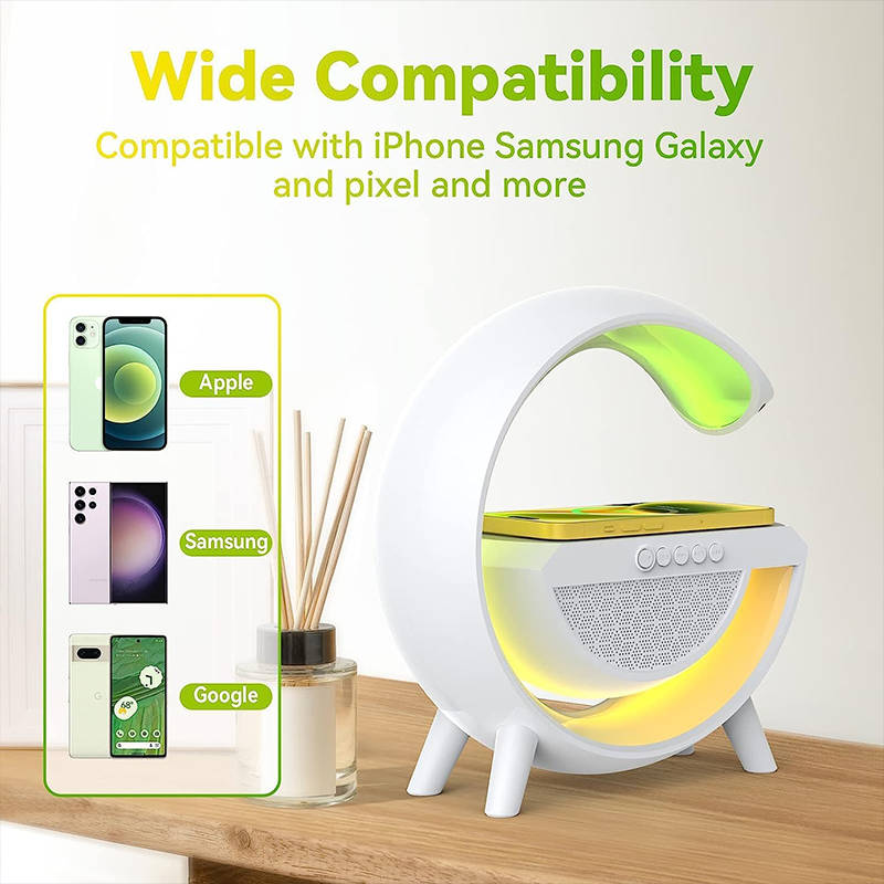 G Shape Bluetooth Speaker with FM Radio, Ambient Light Stand, Night Radio Music Sync Fast Charging 7
