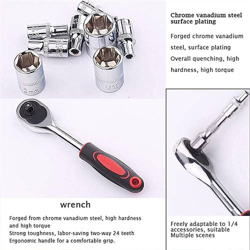 46pcs 1/4 Inch Auto Repair Tool Set Ratchet Wrench Combo Tool Kit