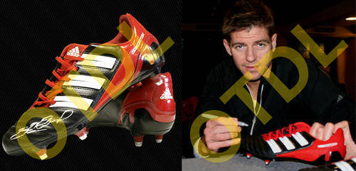 STEVEN GERRARD SIGNED FOOTBALL BOOT + PLUS 2005 CHAMPIONS LEAGUE FINAL REPLICA MEDAL