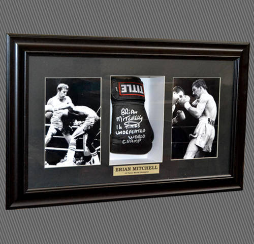 BRIAN MITCHELL SIGNED BOXING GLOVE IN FRAME  -  HALF PRICE SALE