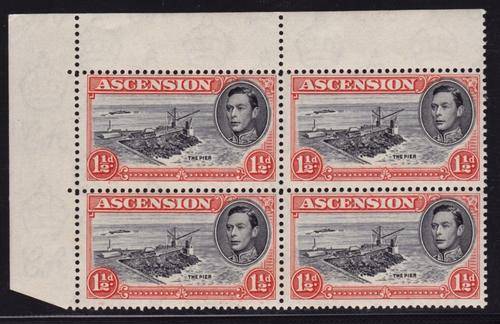 ASCENSION GEORGE VI  1 1/2d block of four - corner block of four - stamps unmounted mint