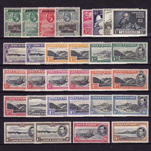 Stockcard of early ASCENSION incl G VI set TO 5/- (incl shade & perf varieties) R2800 as cheapest