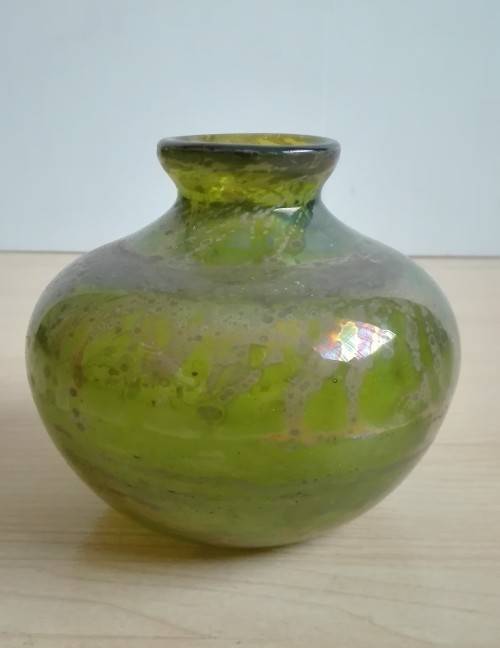 Vintage Green Glass Vase with Swirl Pattern