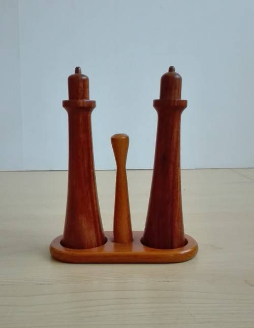 Set Wooden Mid Century Modern Salt & Pepper Shakers