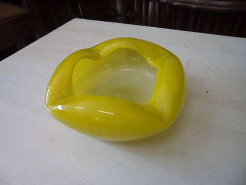 Yellow Curved Glass Ashtray
