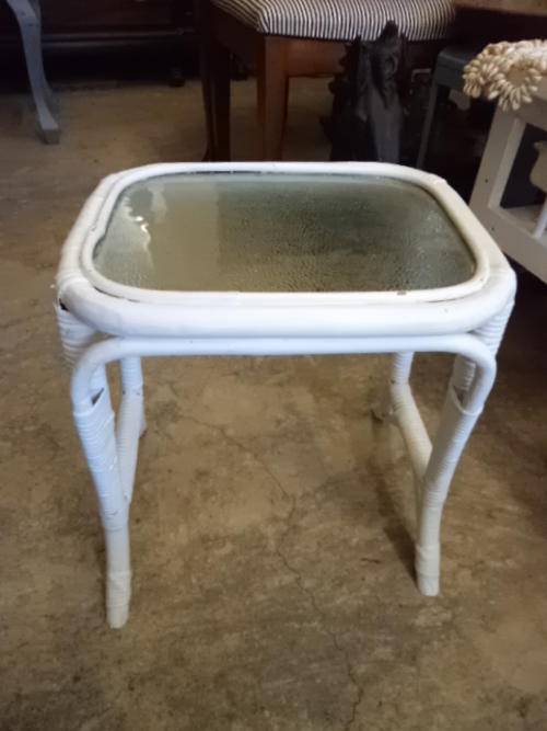 Small White Painted Cane Side Table