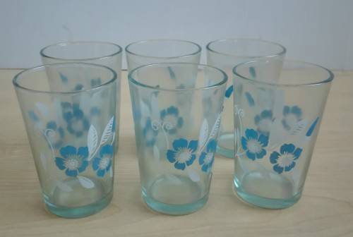 Set of 6 Blue & White Floral Drinking Glasses