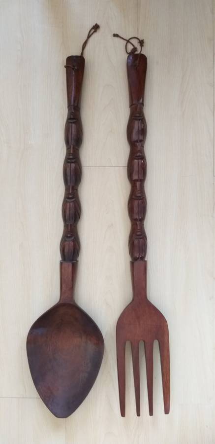 Set of Large Wooden Spoon & Fork Wall Hanging