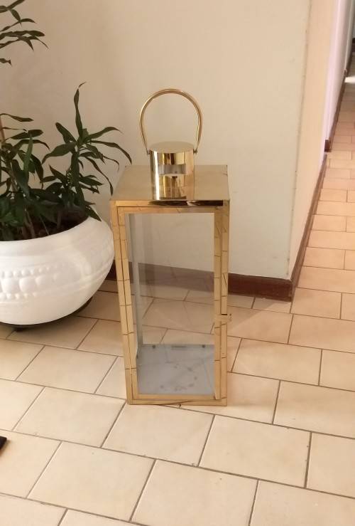 Tall Lantern Shape Glass & Metal Candle Holder