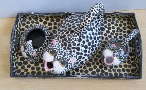 Cat Figurine Teapot, Sugar Holder, Milk Jug & Tray