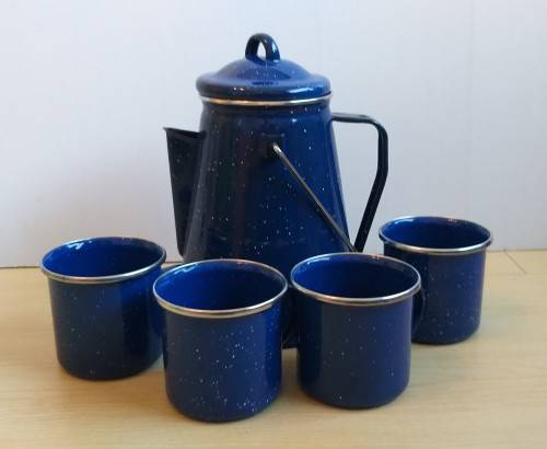5 Piece Set Enamelware Percolator with 4 Cups