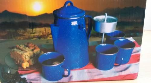 5 Piece Set Enamelware Percolator with 4 Cups