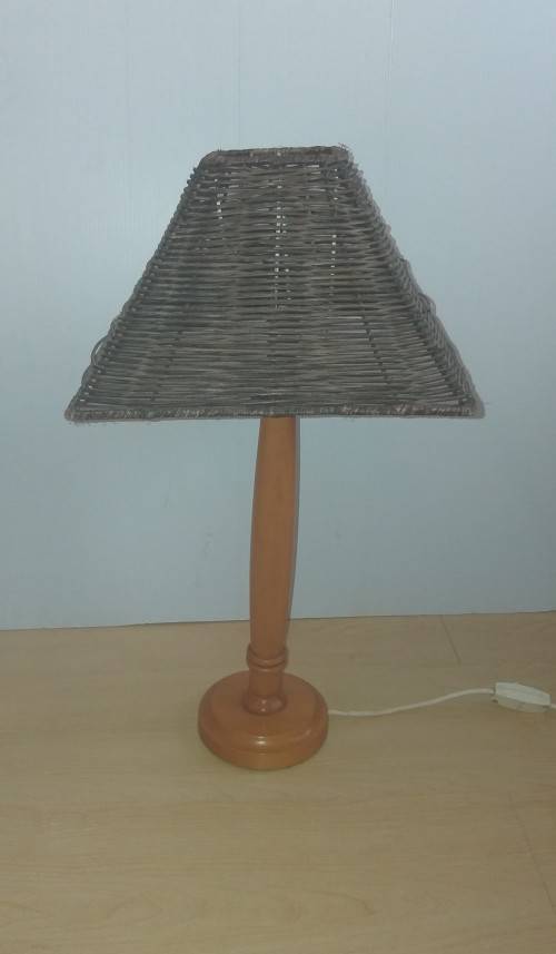 Set of 2 Wooden Table Lamps with Wicker Shades