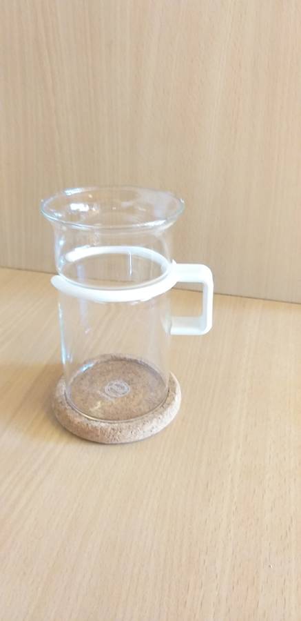 Bodum Danish Glass Mug with White Handle and Cork Coaster