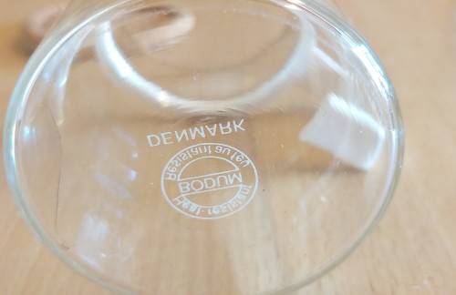 Bodum Danish Glass Mug with White Handle and Cork Coaster