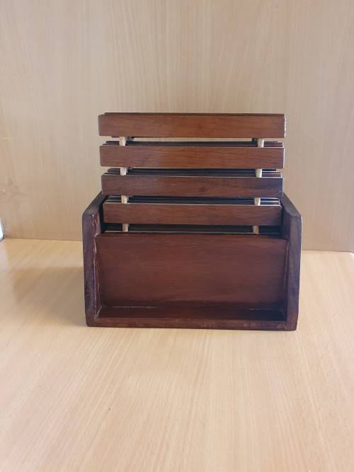 Wooden Kitchen Pot Stand Set - Wooden Caddy with 6 Potstands