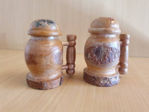 Set of 2 - Wooden Tankard/Beer Mug Salt & Pepper Shakers