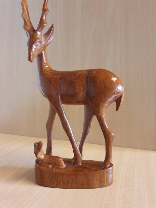 Wooden Impala Mother &  Baby Figurine - height 30cm. width 13cm