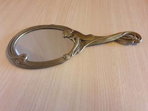 Vintage Brass Art Nouveau Handheld Vanity Mirror