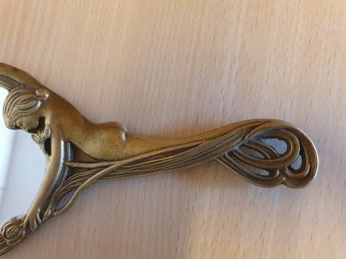 Vintage Brass Art Nouveau Handheld Vanity Mirror