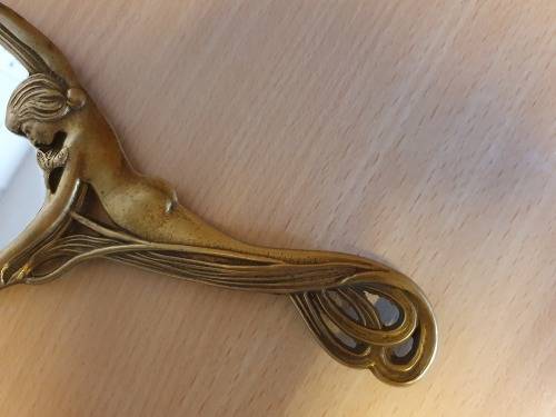 Vintage Brass Art Nouveau Handheld Vanity Mirror