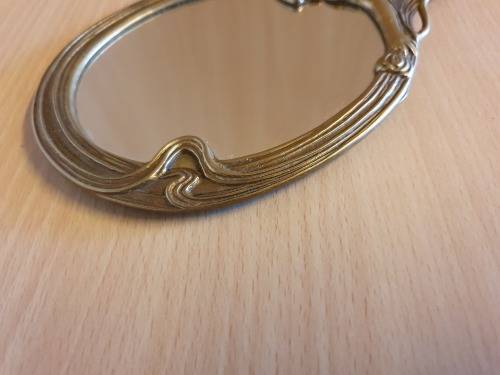 Vintage Brass Art Nouveau Handheld Vanity Mirror