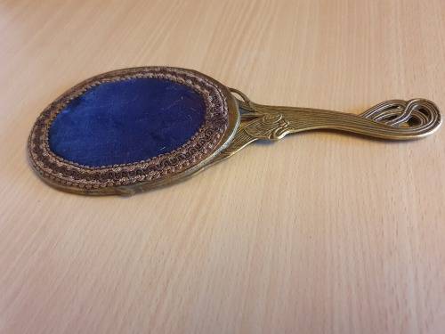 Vintage Brass Art Nouveau Handheld Vanity Mirror