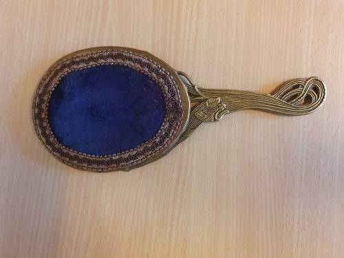 Vintage Brass Art Nouveau Handheld Vanity Mirror