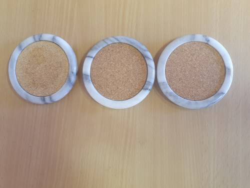 Set of 3 Round Stoneware and Cork Coasters - width 9cm