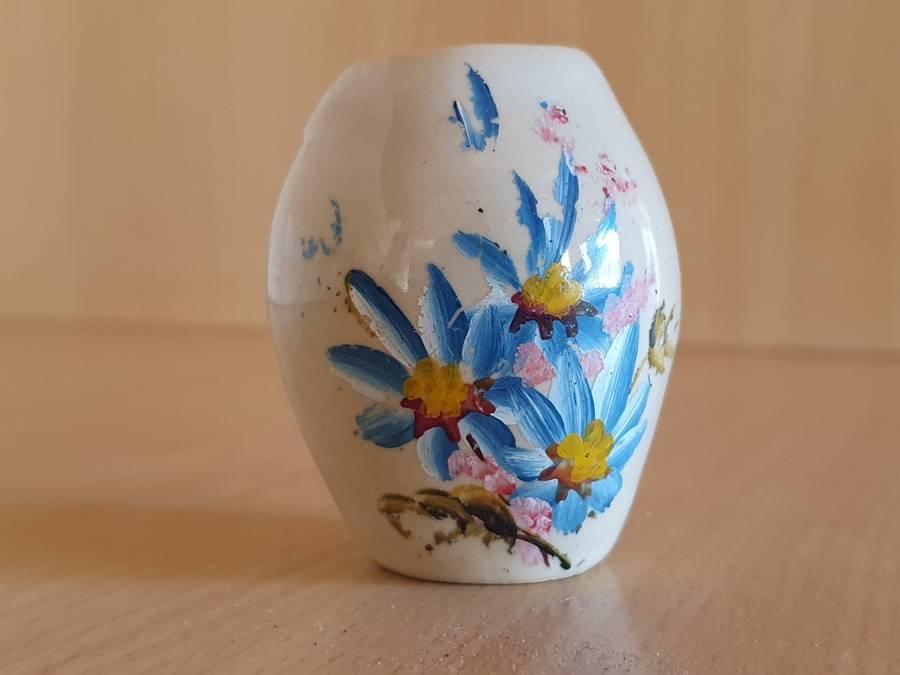 Miniature Floral Ceramic Vase - height 7cm width 7cm