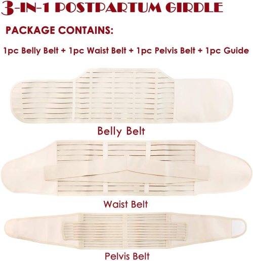 3 in 1 Postpartum Support - Recovery Belly/waist/pelvis Belt Shapewear Slimming Girdle, Beige, One S