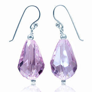 Pink Crystal Sterling Silver 925 Dangle Earrings..
