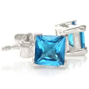Manufactured Swiss Blue Topaz Sterling Silver 925 Stud Earrings