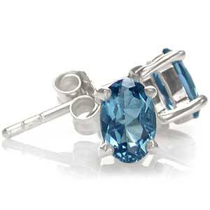 1 Carat Genuine London Blue Topaz Set In Sterling Silver925 Earrings.