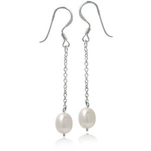 Natural White Pearl 925 Sterling Silver Dangle Earrings