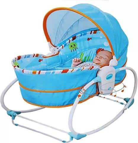 5 In 1 Newborn Baby Rocker Bassinet Bouncer Toddler Music Chair With Toy