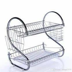 2 Tier Stainless Steel Kitchen Dish Drainer Dishes Drying Rack Organizer
