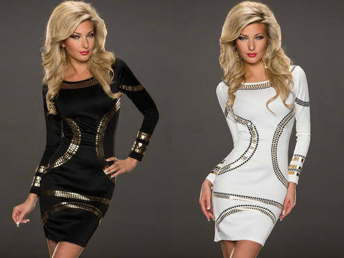 Black & Gold Long Sleeve Dress Medium